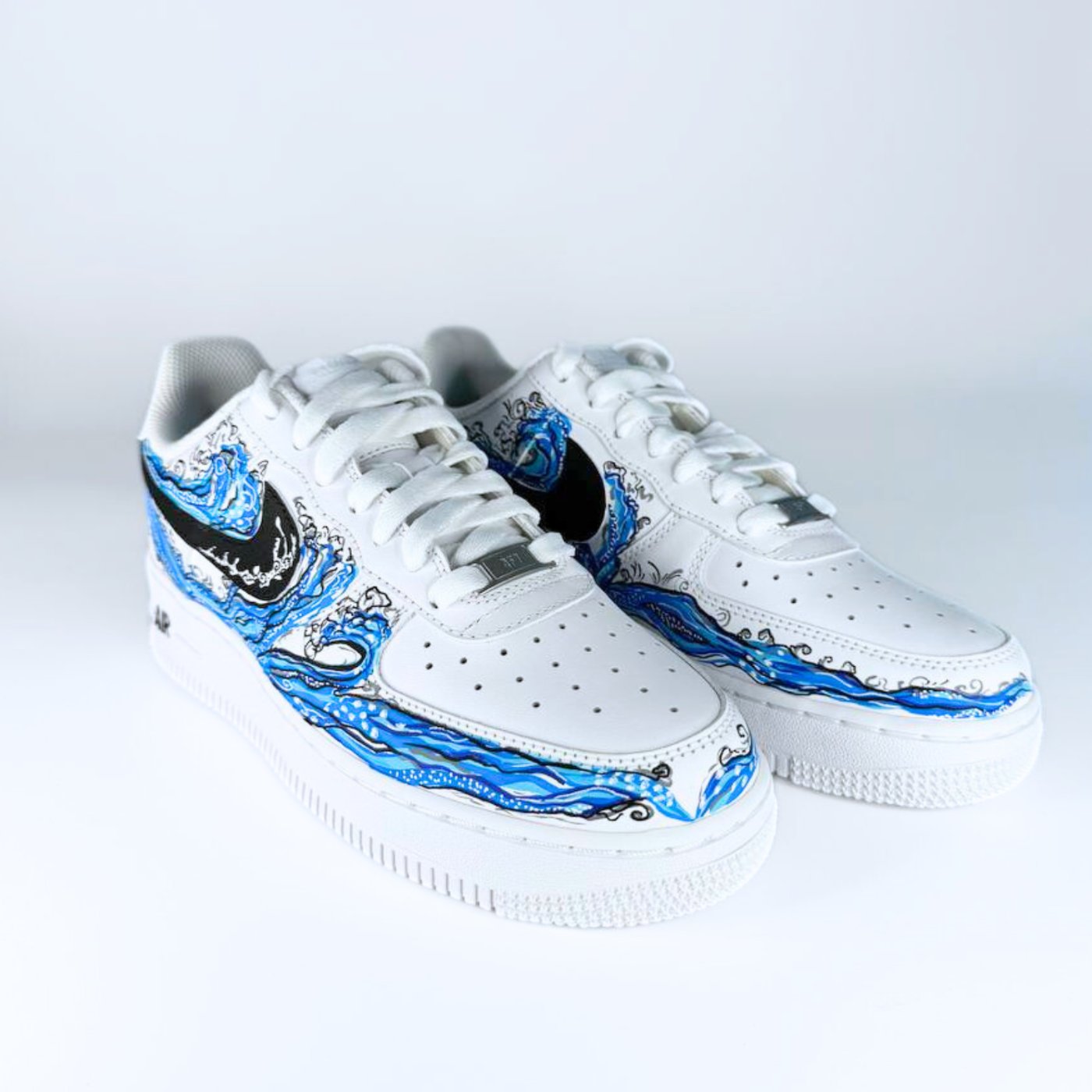 Custom Air Force 1 White Blue Wave Pattern