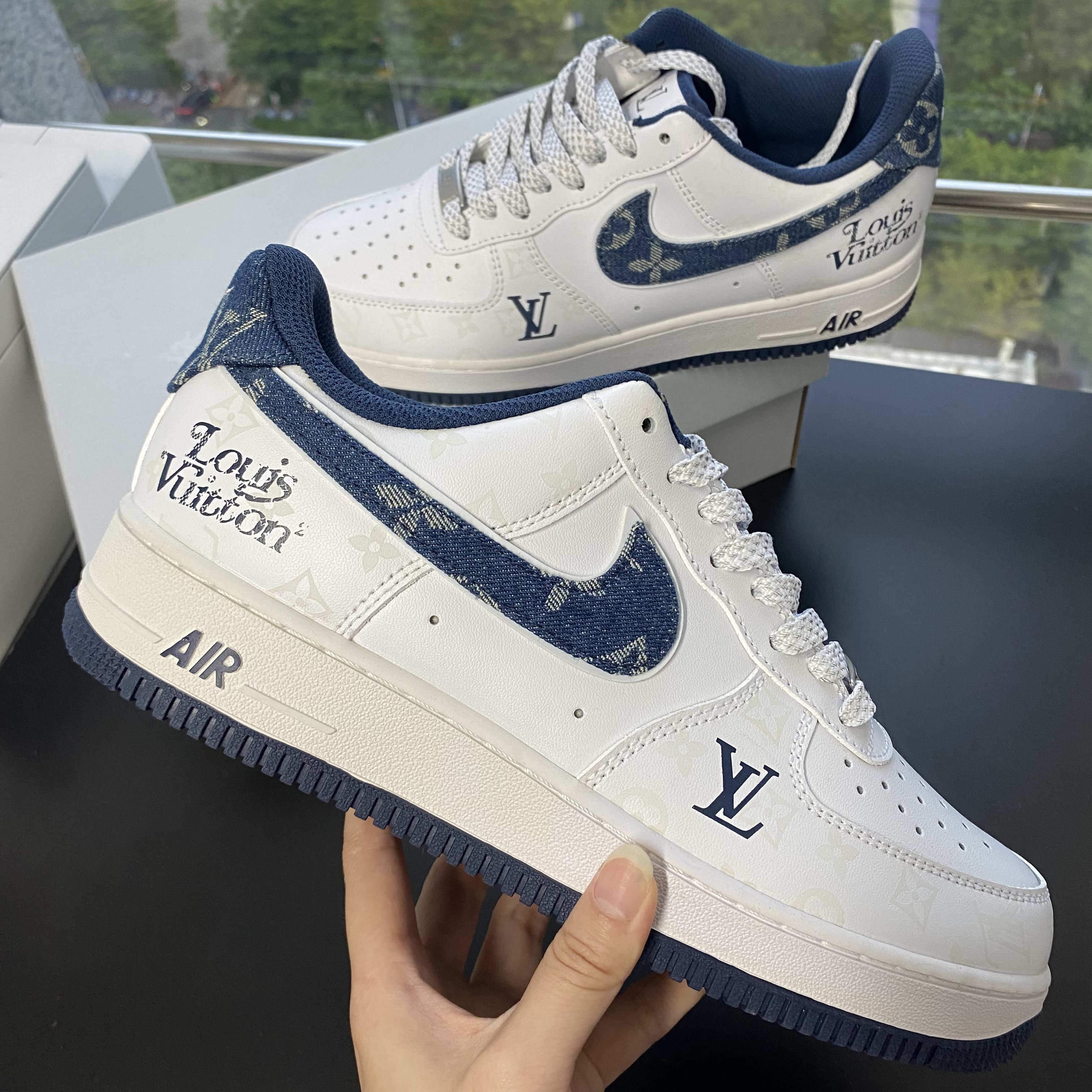 Custom Air Force 1 White Blue With LV Logo