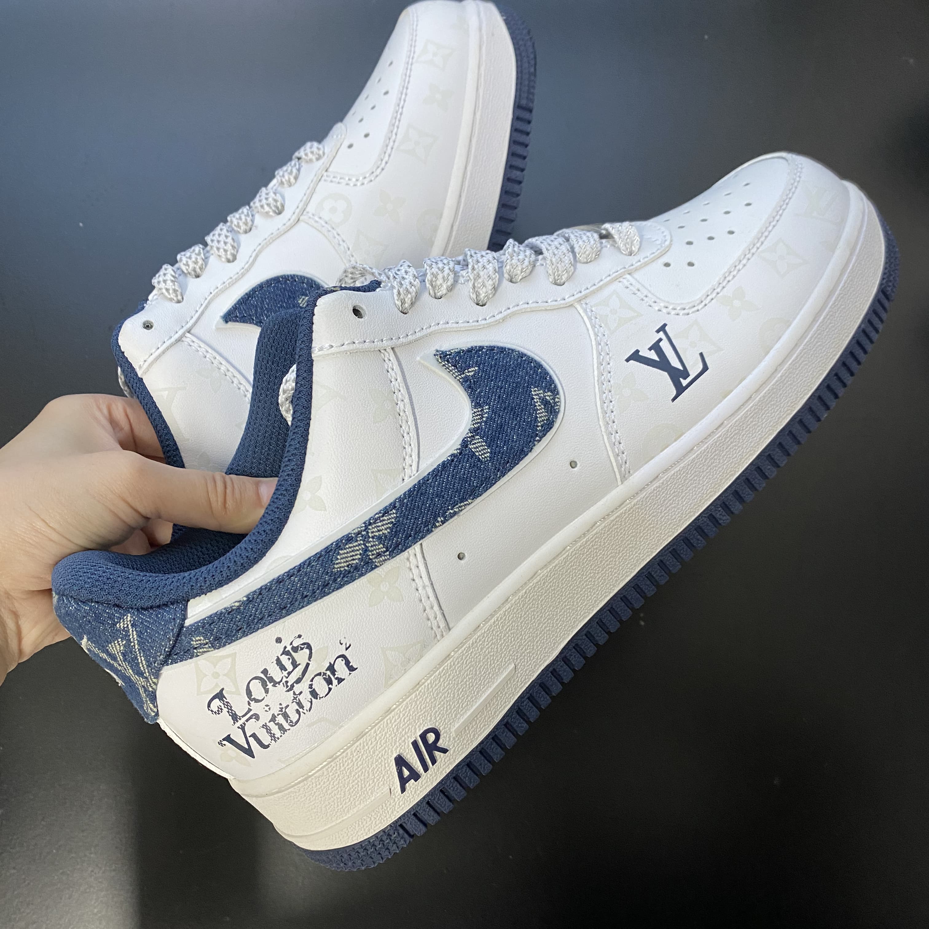 Custom Air Force 1 White Blue With LV Logo