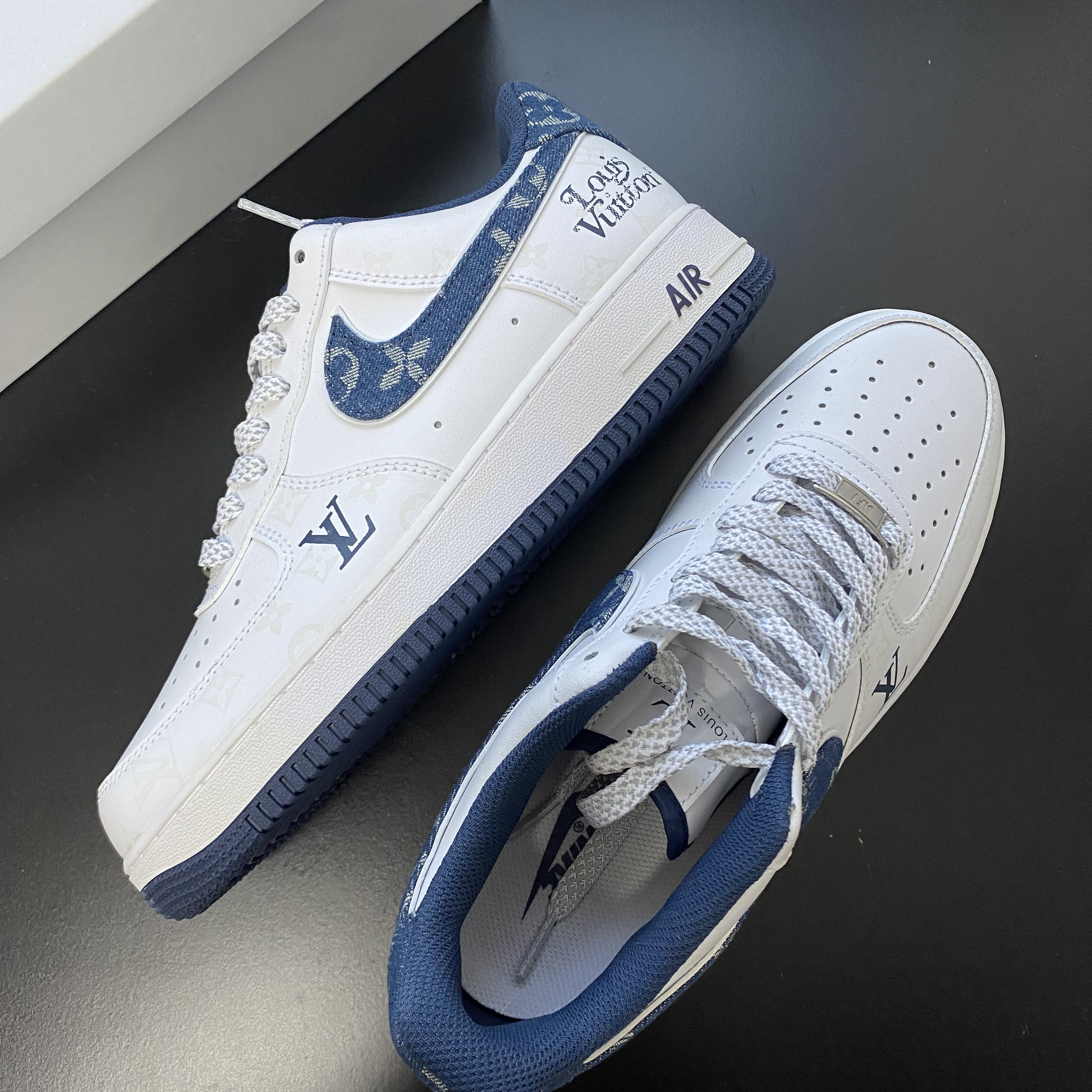 Custom Air Force 1 White Blue With LV Logo