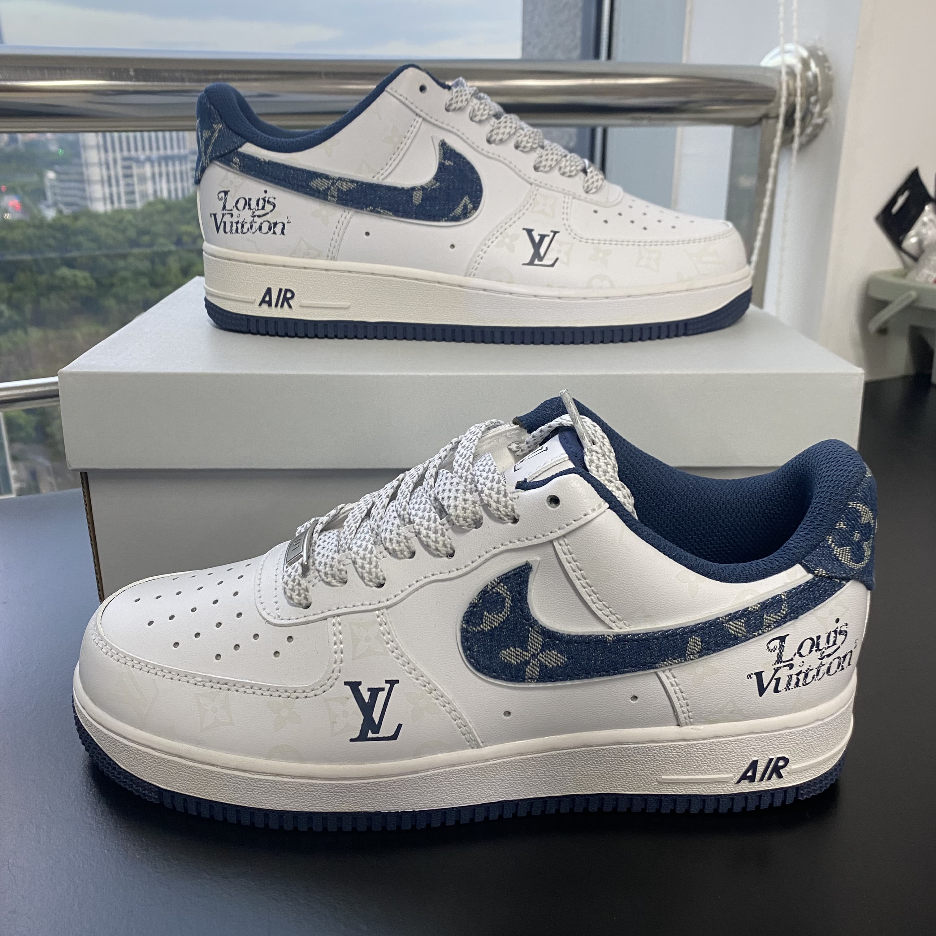 Custom Air Force 1 White Blue With LV Logo