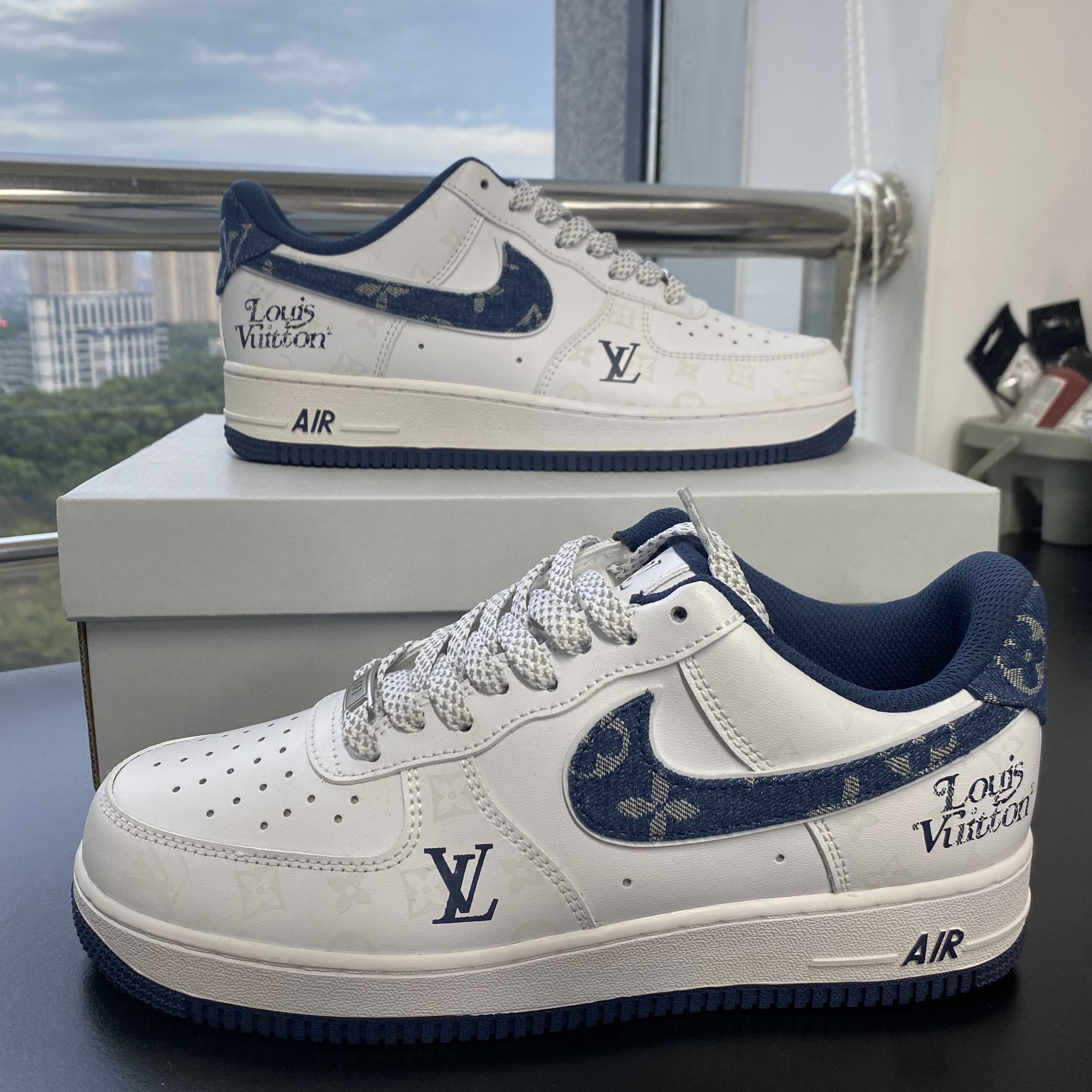 Custom Air Force 1 White Blue With LV Logo