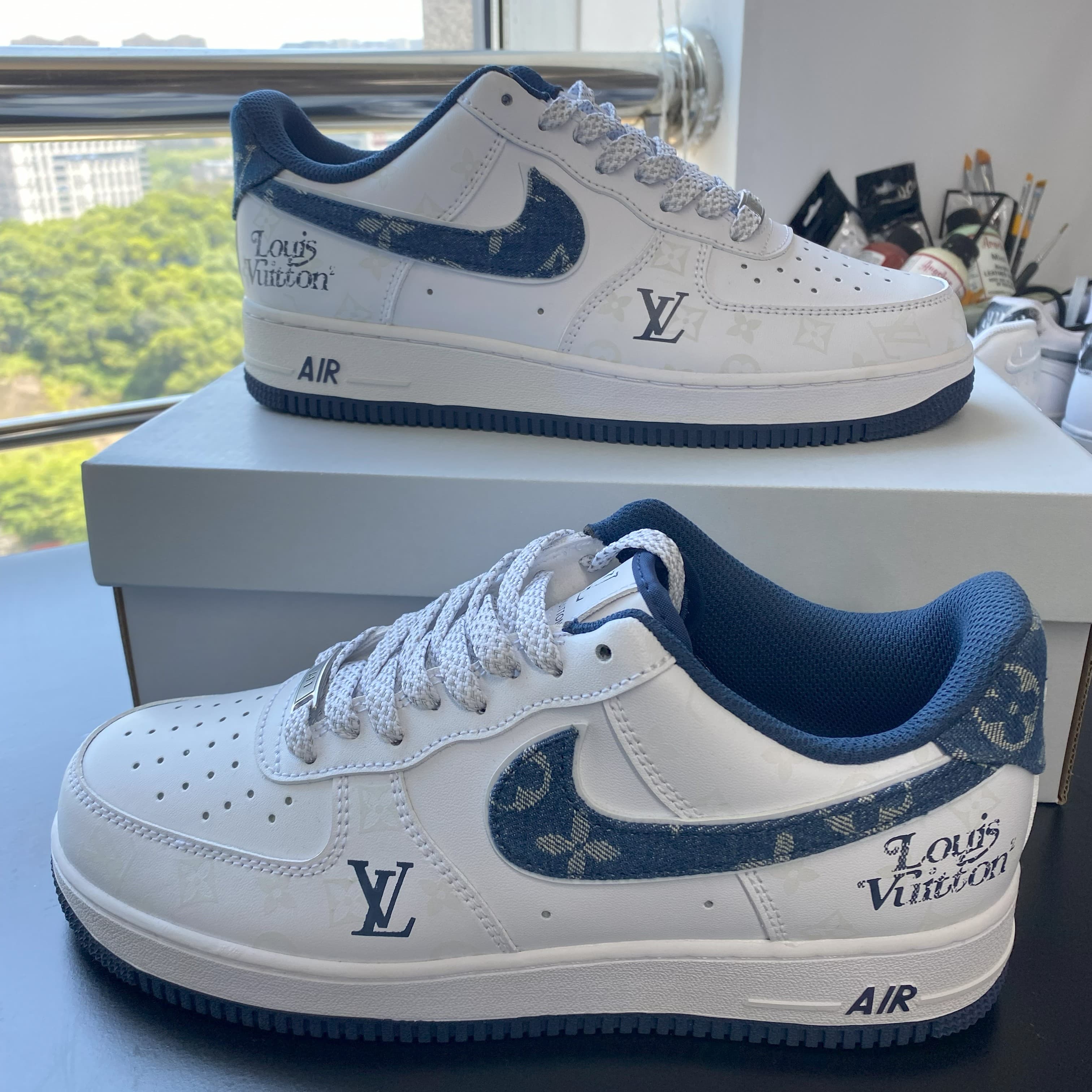 Custom Air Force 1 White Blue With LV Logo