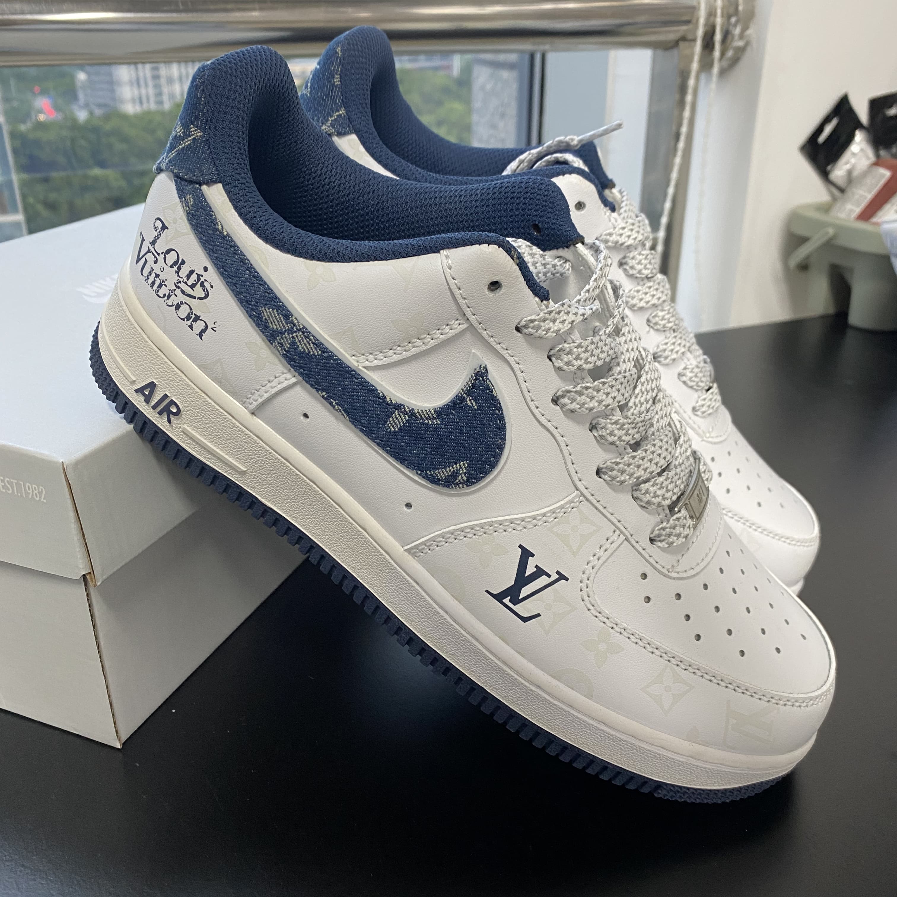 Custom Air Force 1 White Blue With LV Logo