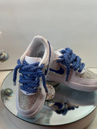 Custom Air Force 1 White Blue With Rhinestones And Rope Laces-shecustomize