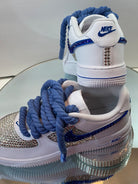 Custom Air Force 1 White Blue With Rhinestones And Rope Laces-shecustomize