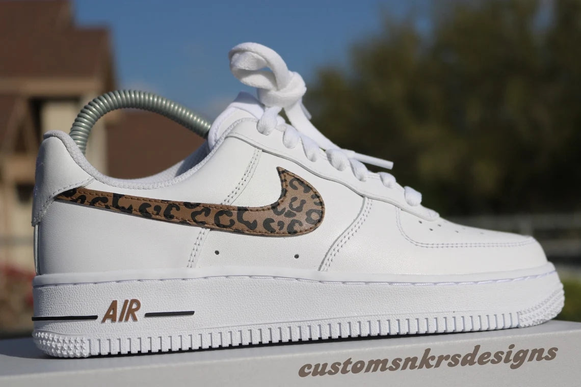Custom Air Force 1 White Brown Leopard Print
