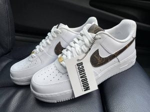 Custom Air Force 1 White Brown LV Print