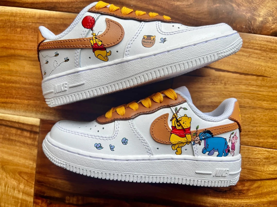 Custom Air Force 1 White Brown Winnie The Pooh Cartoon