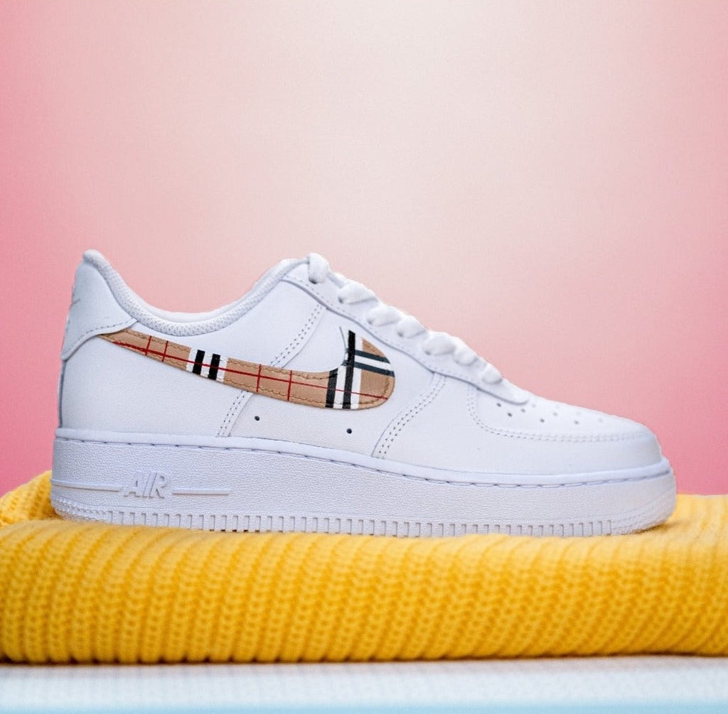 Custom Air Force 1 White Burberry Plaid Swoosh-shecustomize