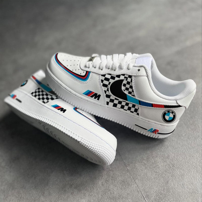 Custom Air Force 1 White Checkerboard And BMW Logo