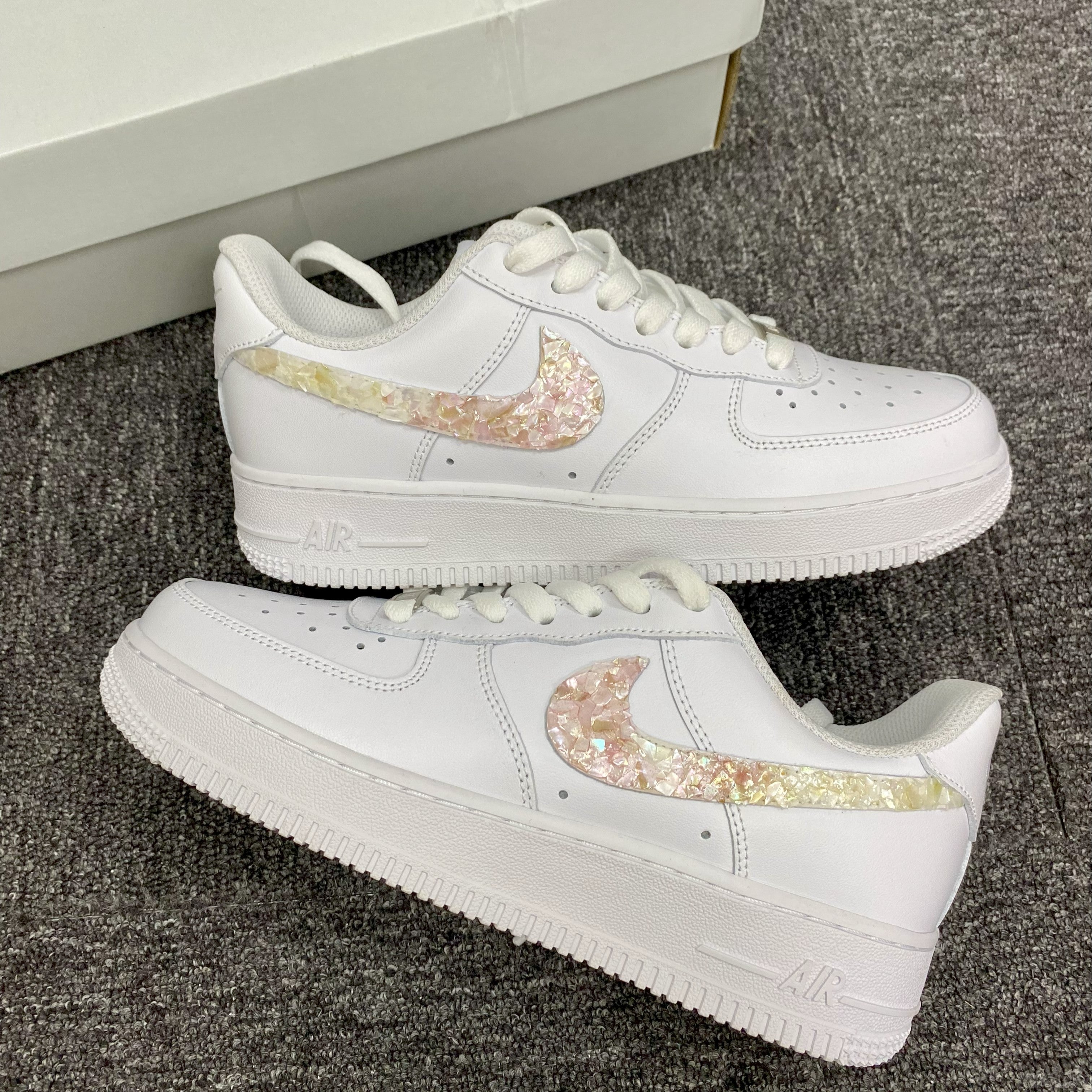 Custom Air Force 1 White Dual - Tone Iridescent Shard Swoosh