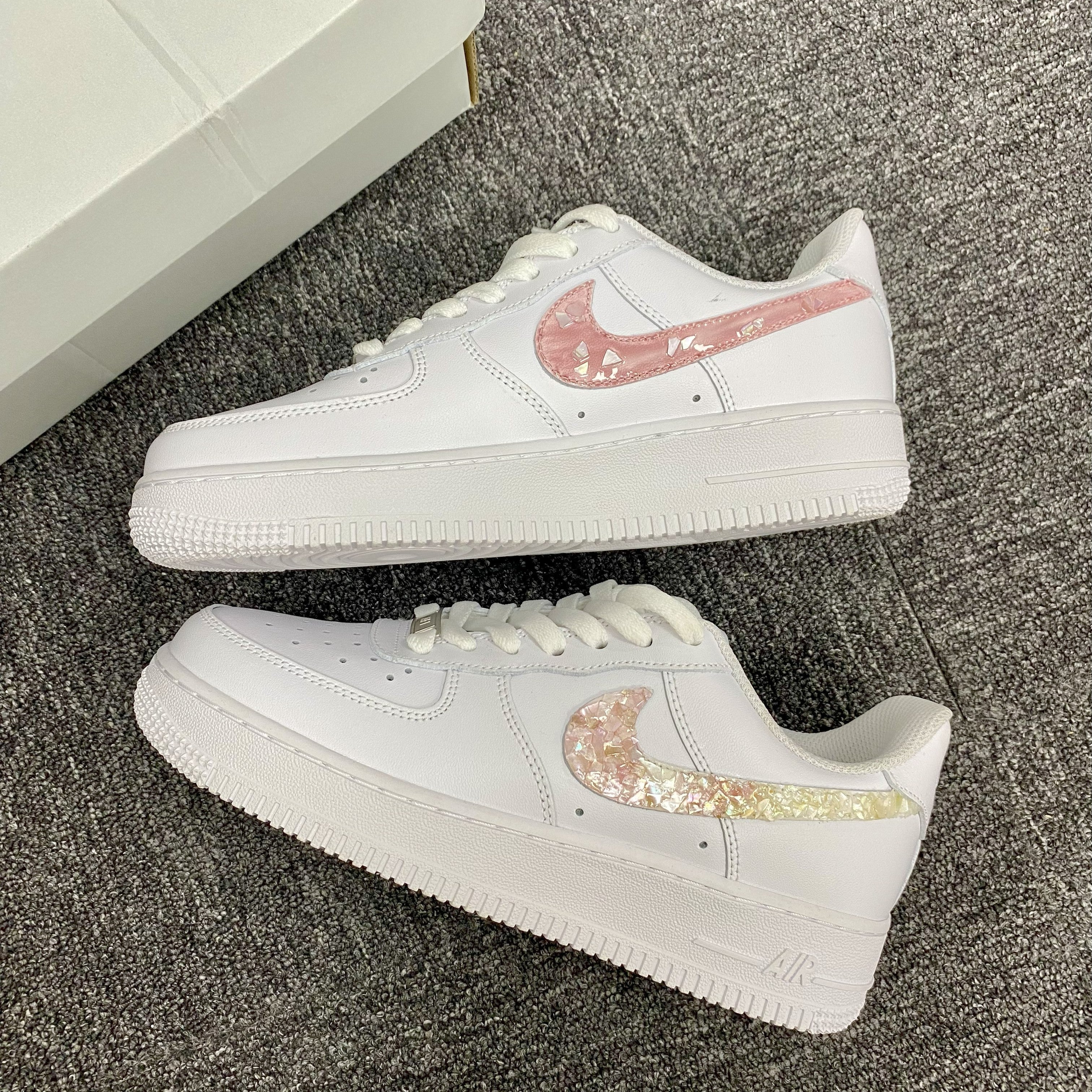 Custom Air Force 1 White Dual - Tone Iridescent Shard Swoosh