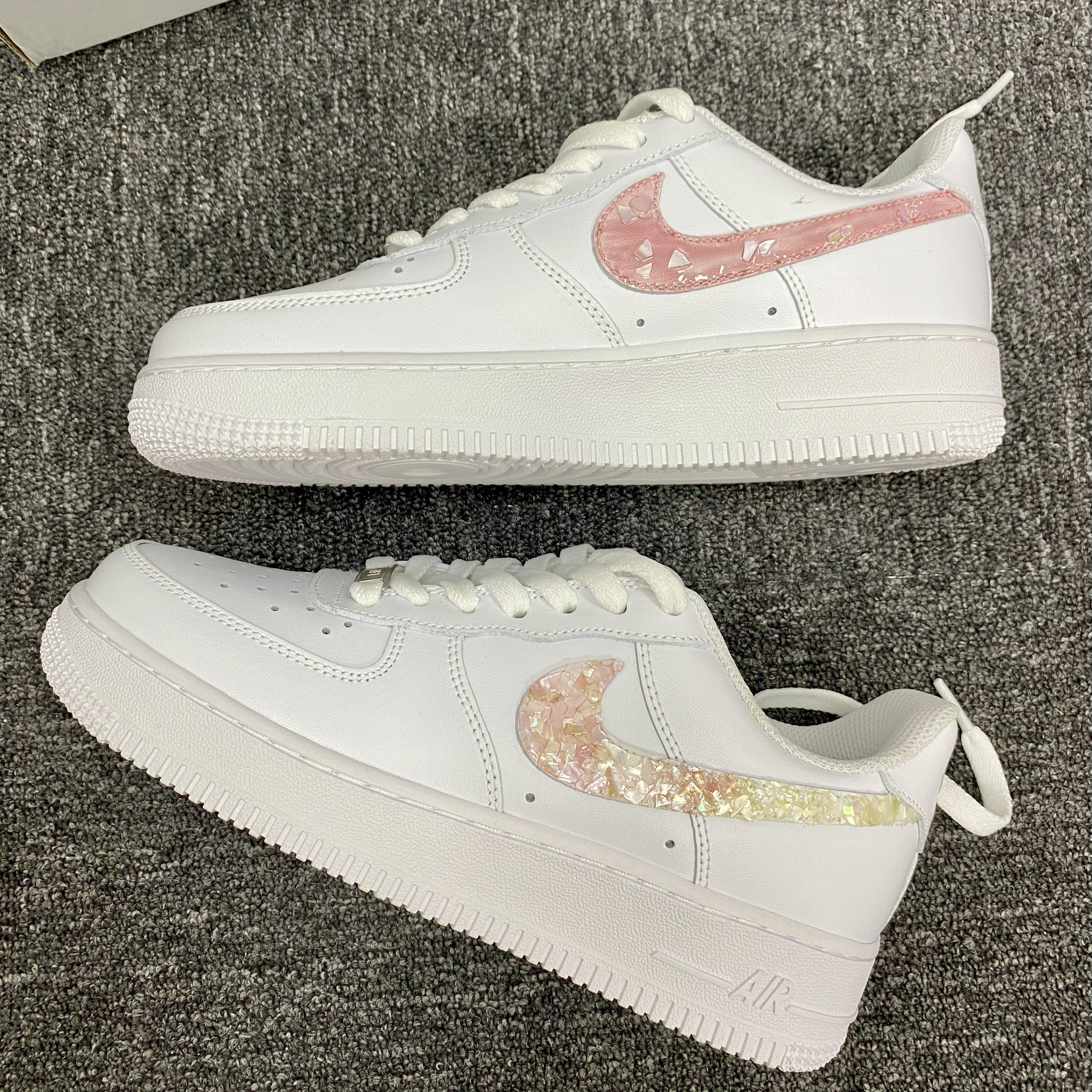 Custom Air Force 1 White Dual - Tone Iridescent Shard Swoosh