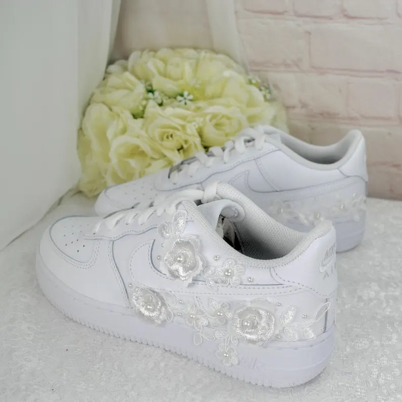 Custom Air Force 1 White Floral Embellishments-shecustomize