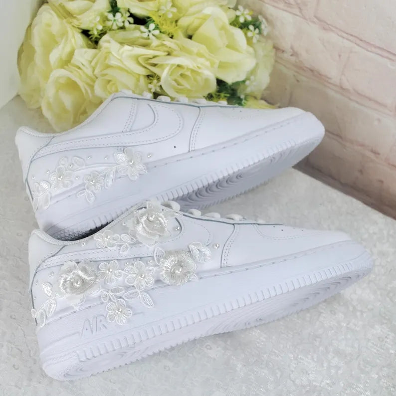 Custom Air Force 1 White Floral Embellishments-shecustomize