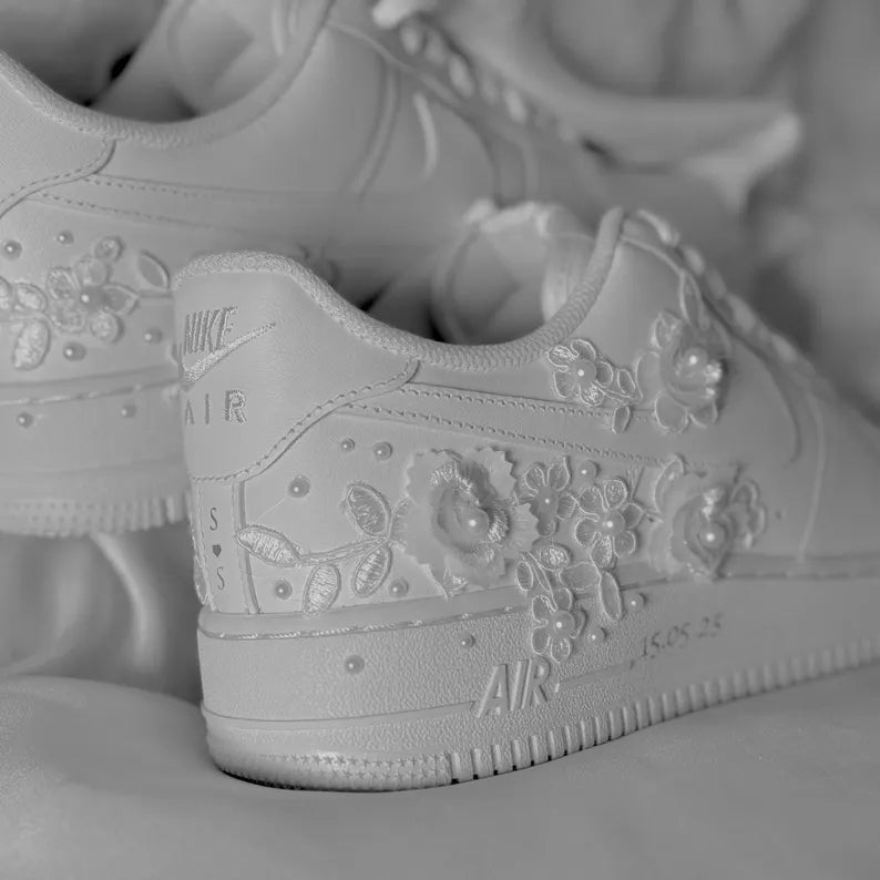 Custom Air Force 1 White Floral Embellishments-shecustomize