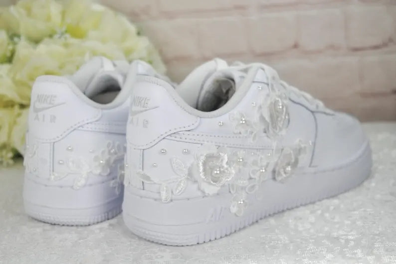 Custom Air Force 1 White Floral Embellishments-shecustomize