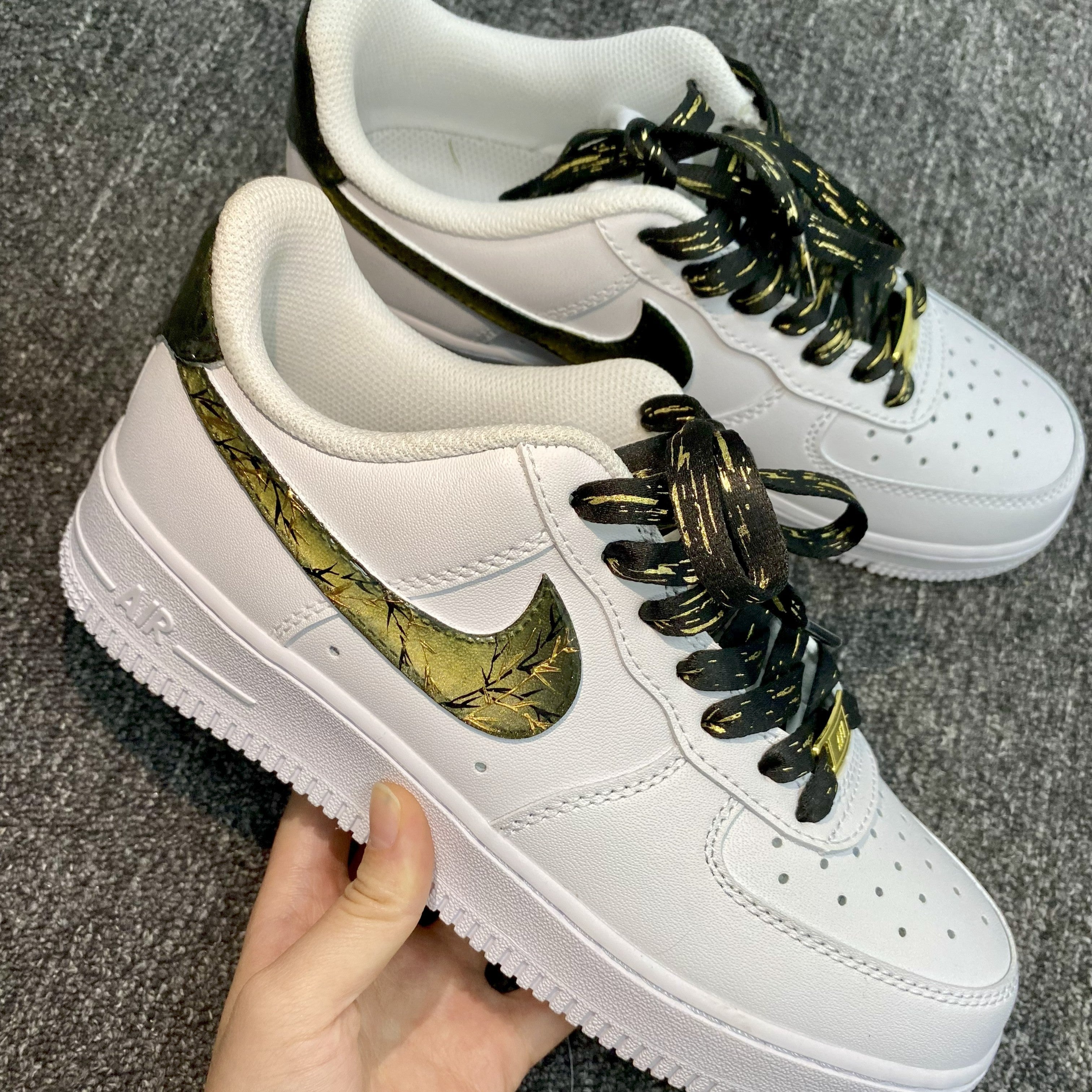 Custom Air Force 1 White Gold Foil Pattern