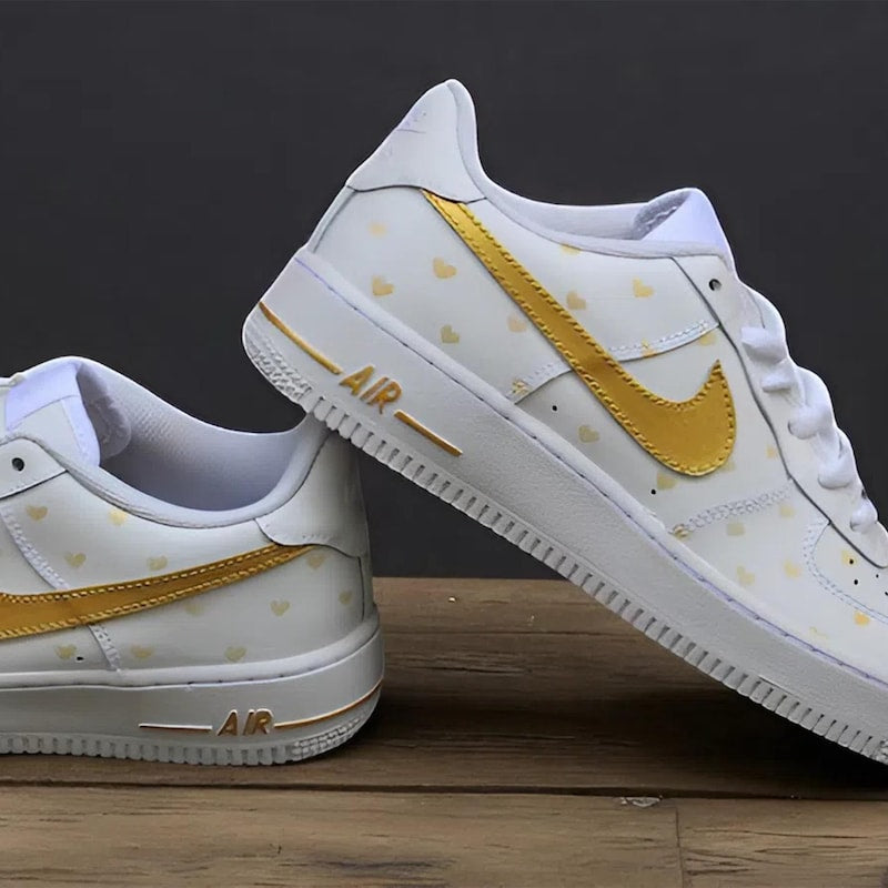 Custom Air Force 1 White Gold Hearts