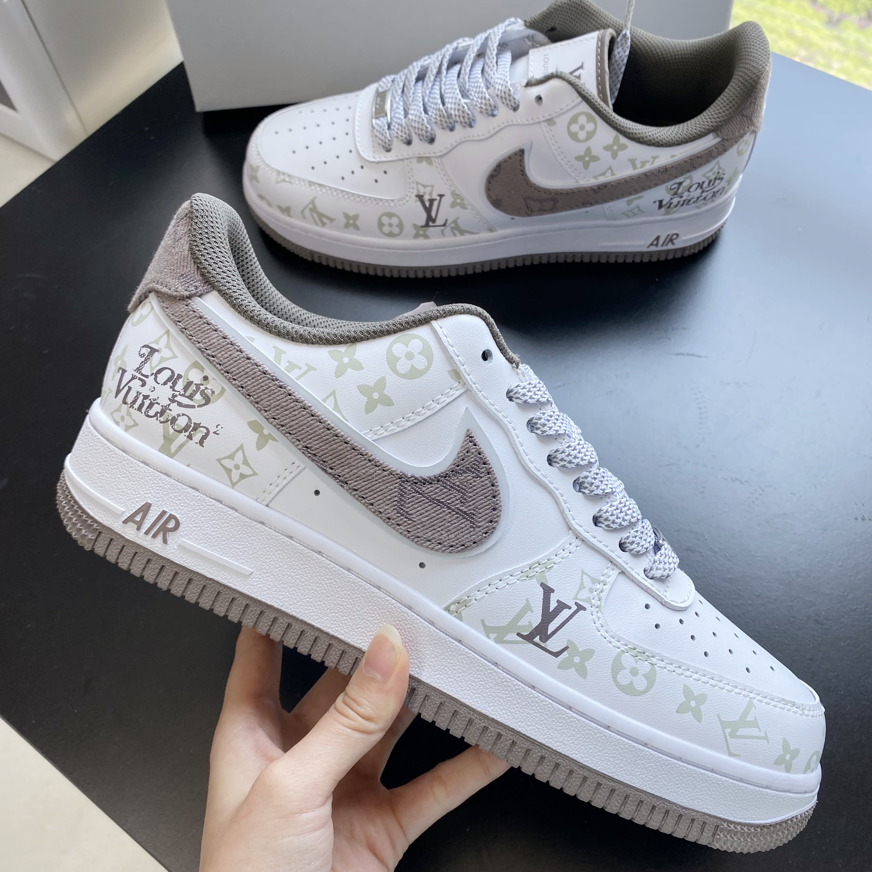Custom Air Force 1 White Khaki LV Logo