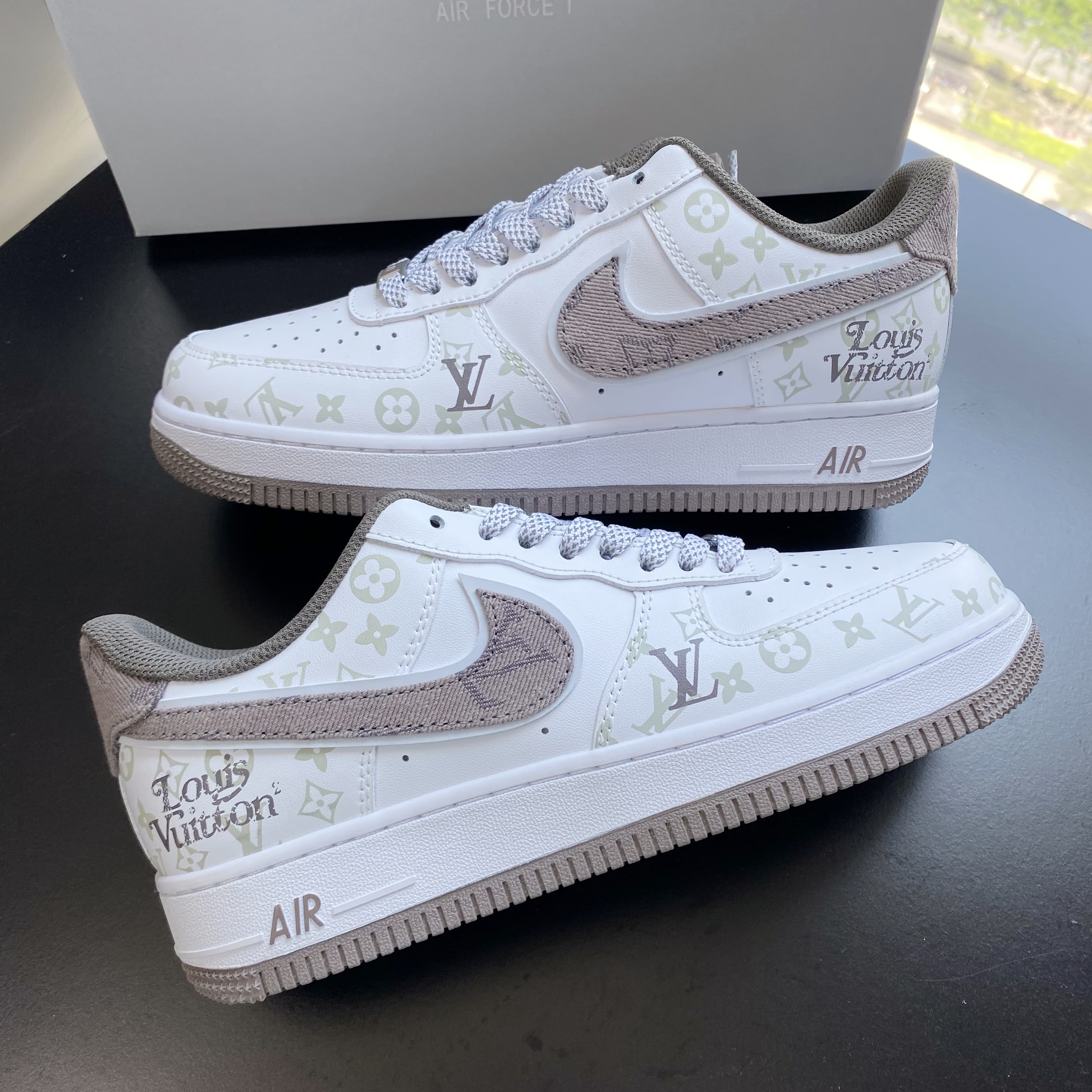Custom Air Force 1 White Khaki LV Logo