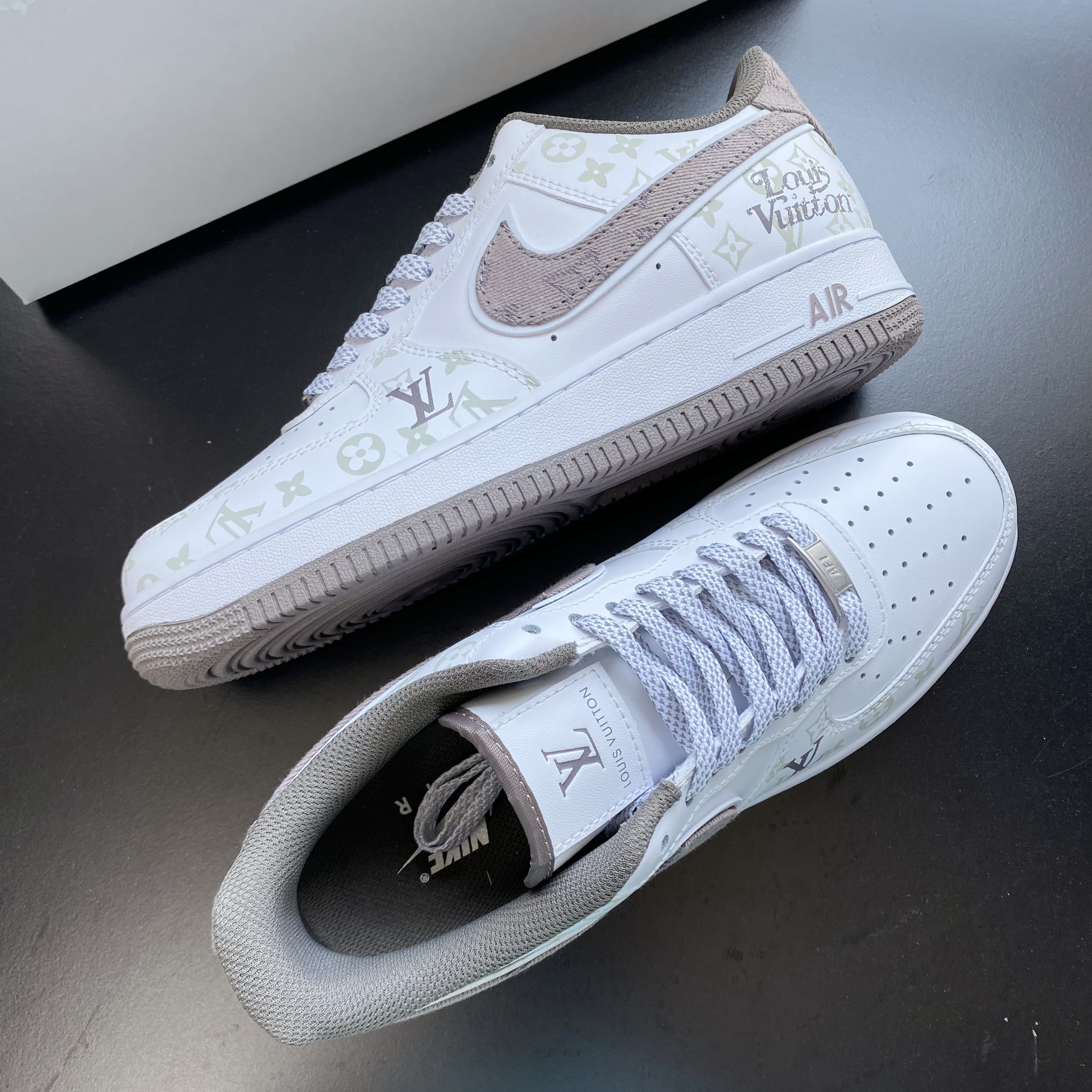 Custom Air Force 1 White Khaki LV Logo