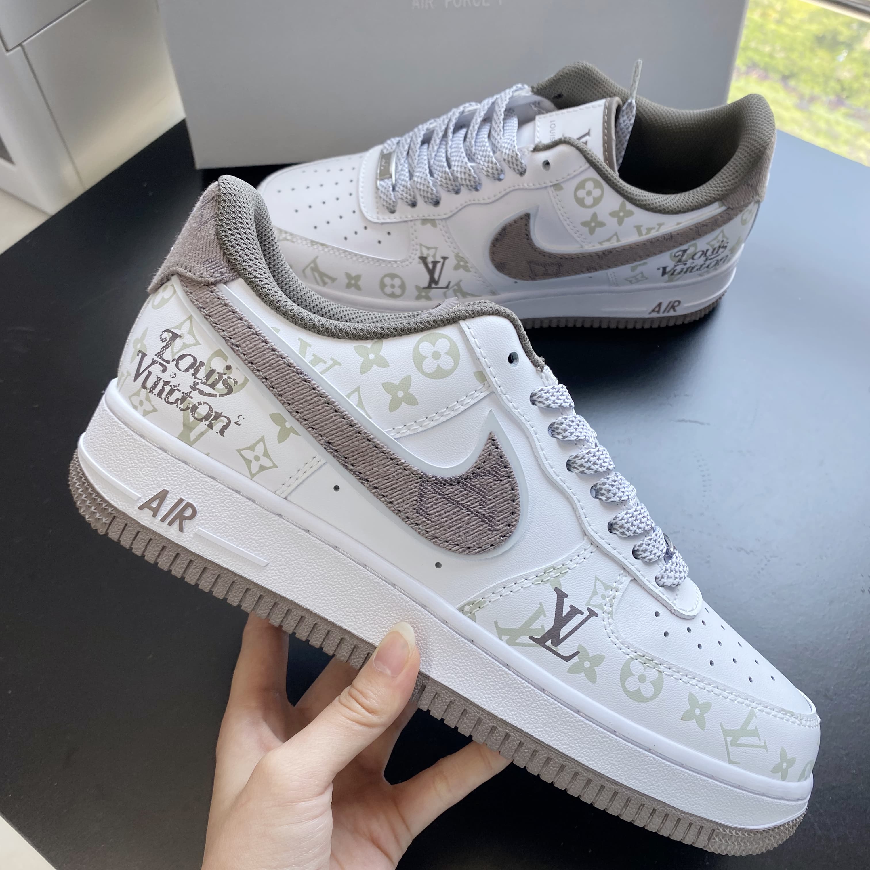 Custom Air Force 1 White Khaki LV Logo
