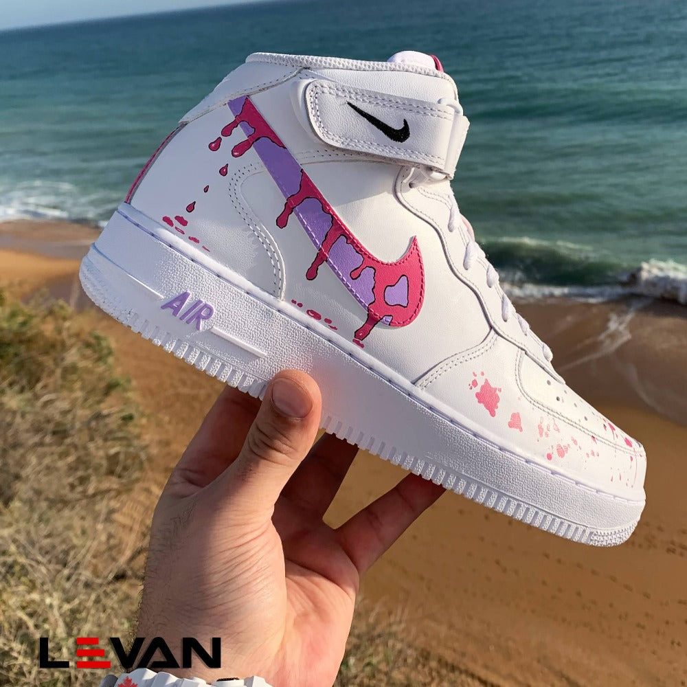 Custom Air Force 1 White Pink Purple Drip Pattern