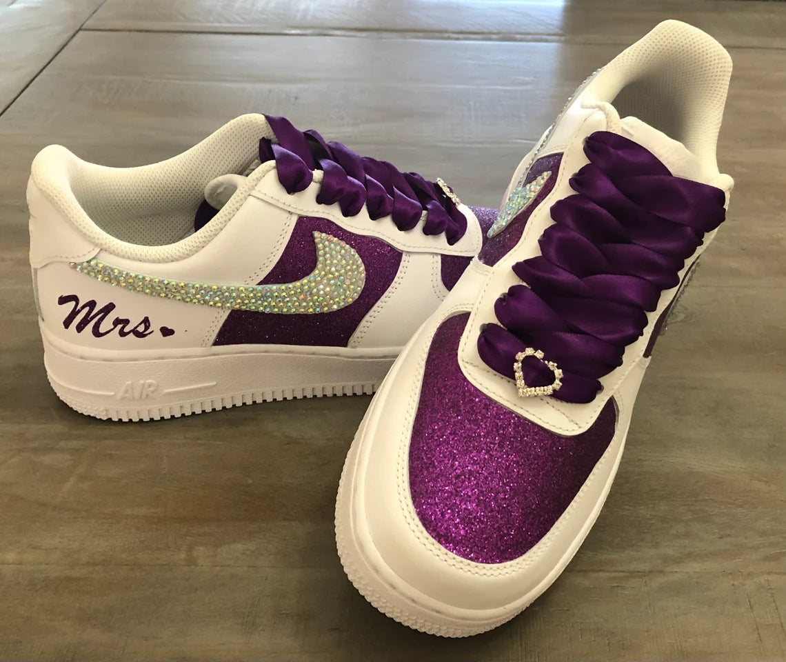 Custom Air Force 1 White Purple Glitter DIY Name-shecustomize