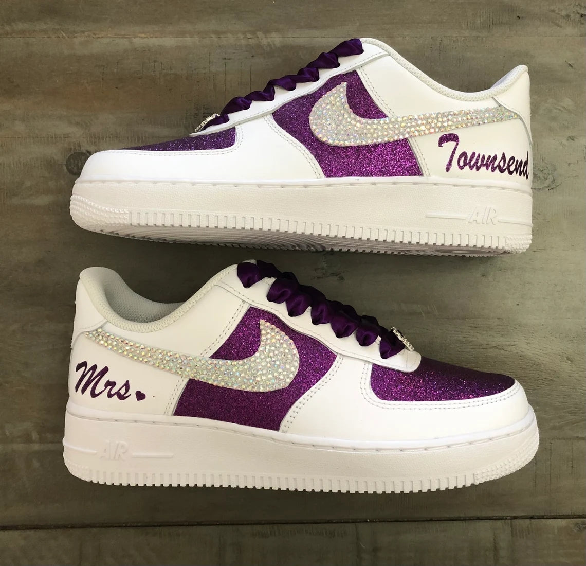 Custom Air Force 1 White Purple Glitter DIY Name-shecustomize