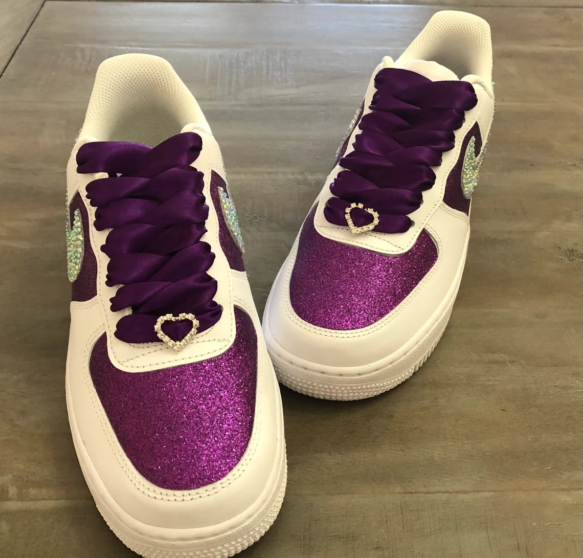 Custom Air Force 1 White Purple Glitter DIY Name-shecustomize