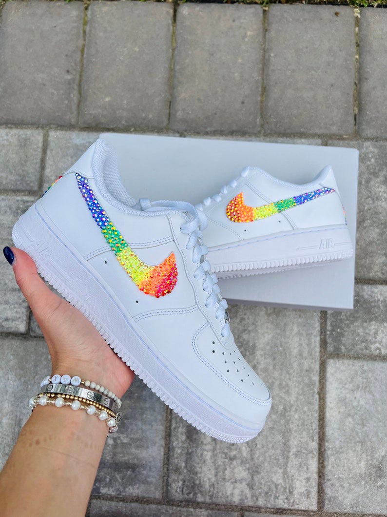 Custom Air Force 1 White Rainbow Glitter