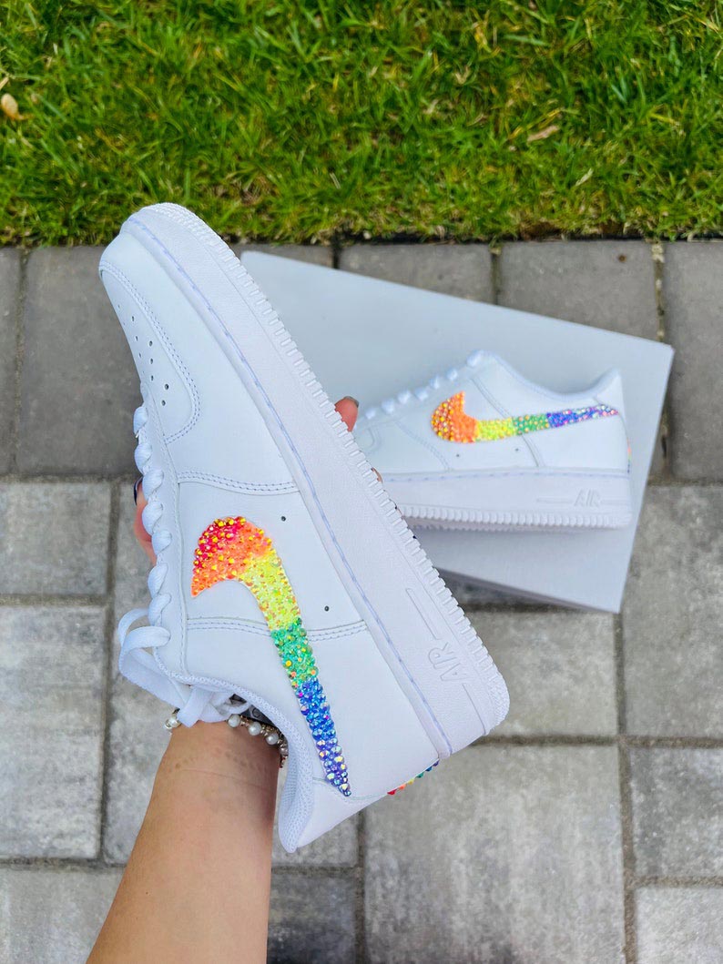 Custom Air Force 1 White Rainbow Glitter