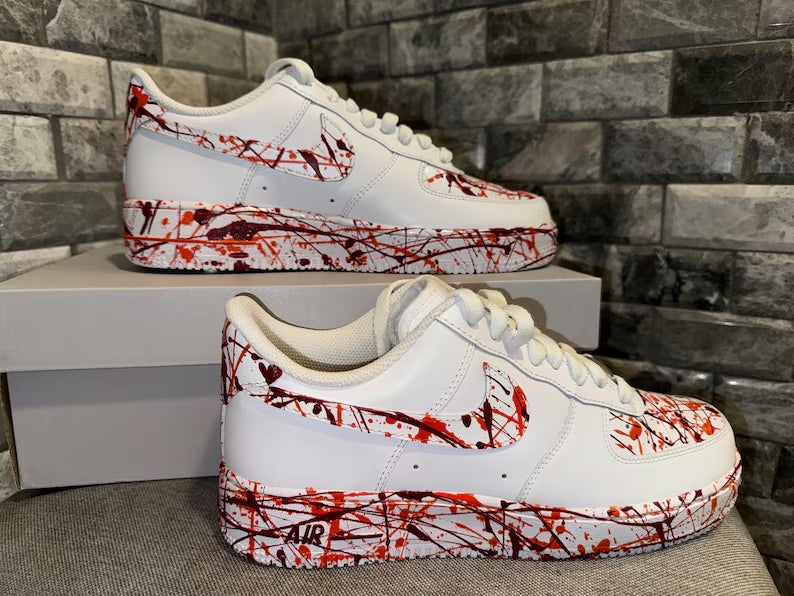 Custom Air Force 1 White Red Black Splatter Pattern-shecustomize