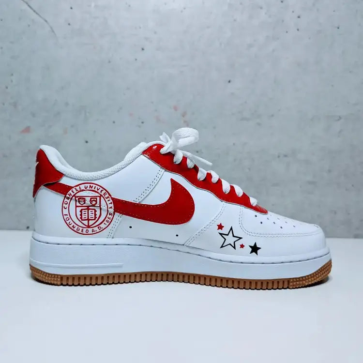 Custom Air Force 1 White Red Cornell Theme With Stars-shecustomize