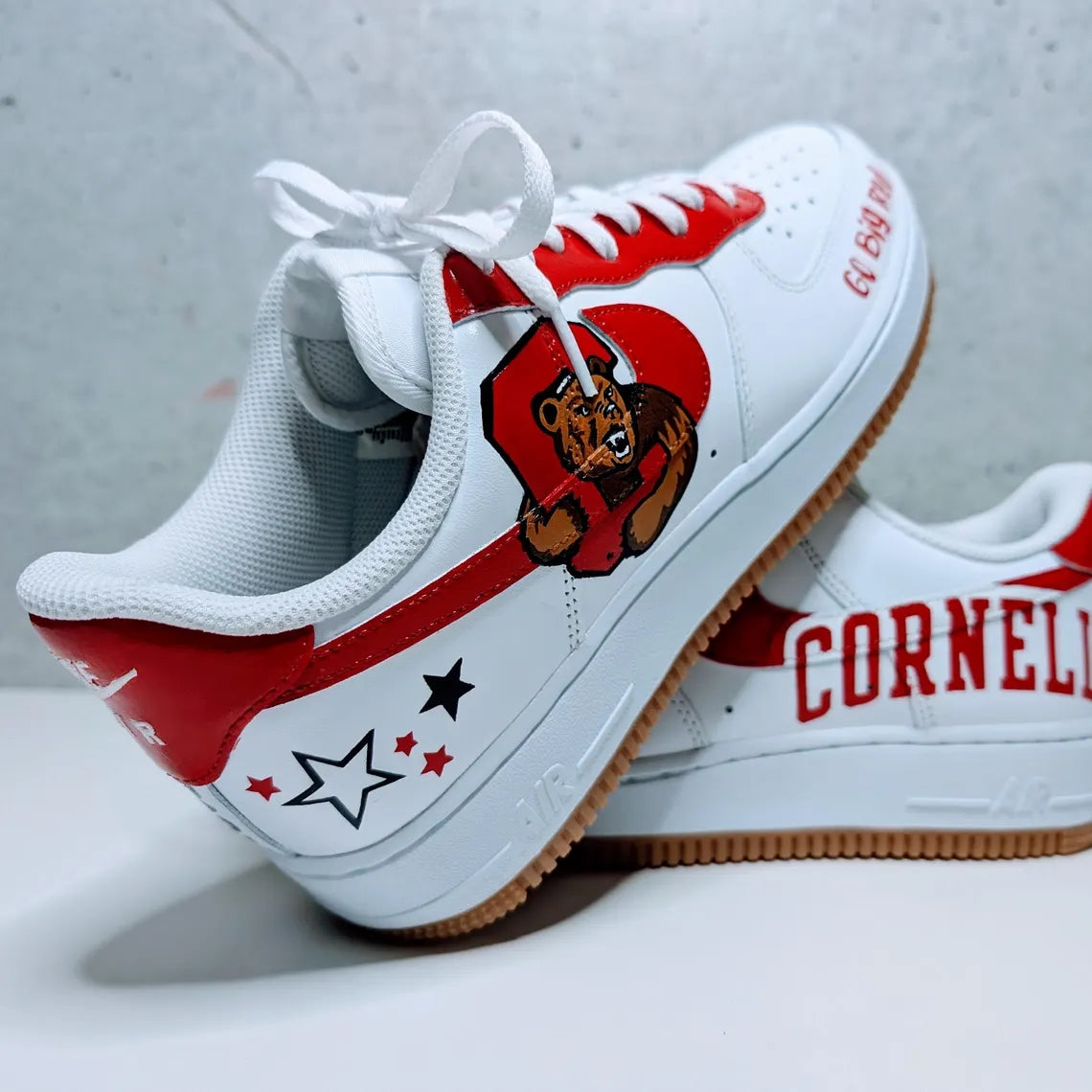 Custom Air Force 1 White Red Cornell Theme With Stars-shecustomize