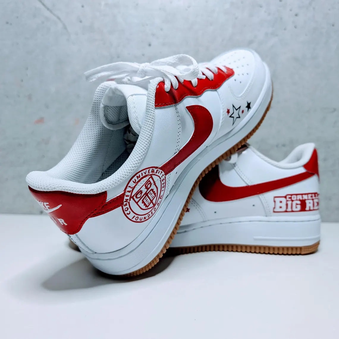 Custom Air Force 1 White Red Cornell Theme With Stars-shecustomize