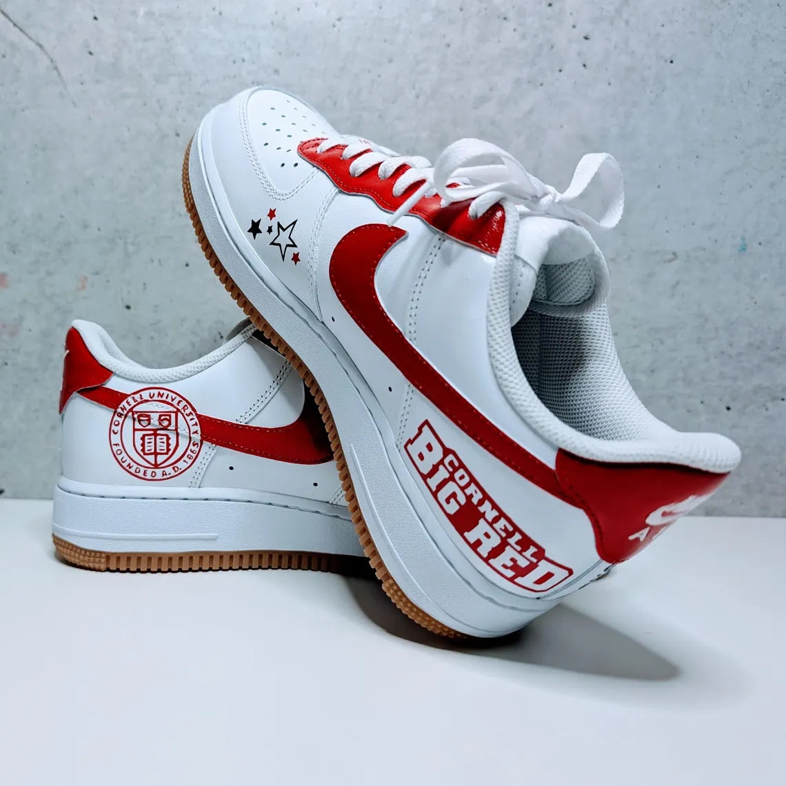 Custom Air Force 1 White Red Cornell Theme With Stars-shecustomize