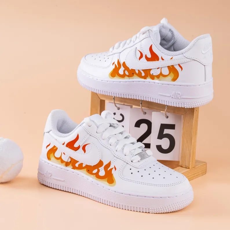 Custom Air Force 1 White Red Flame Design-shecustomize