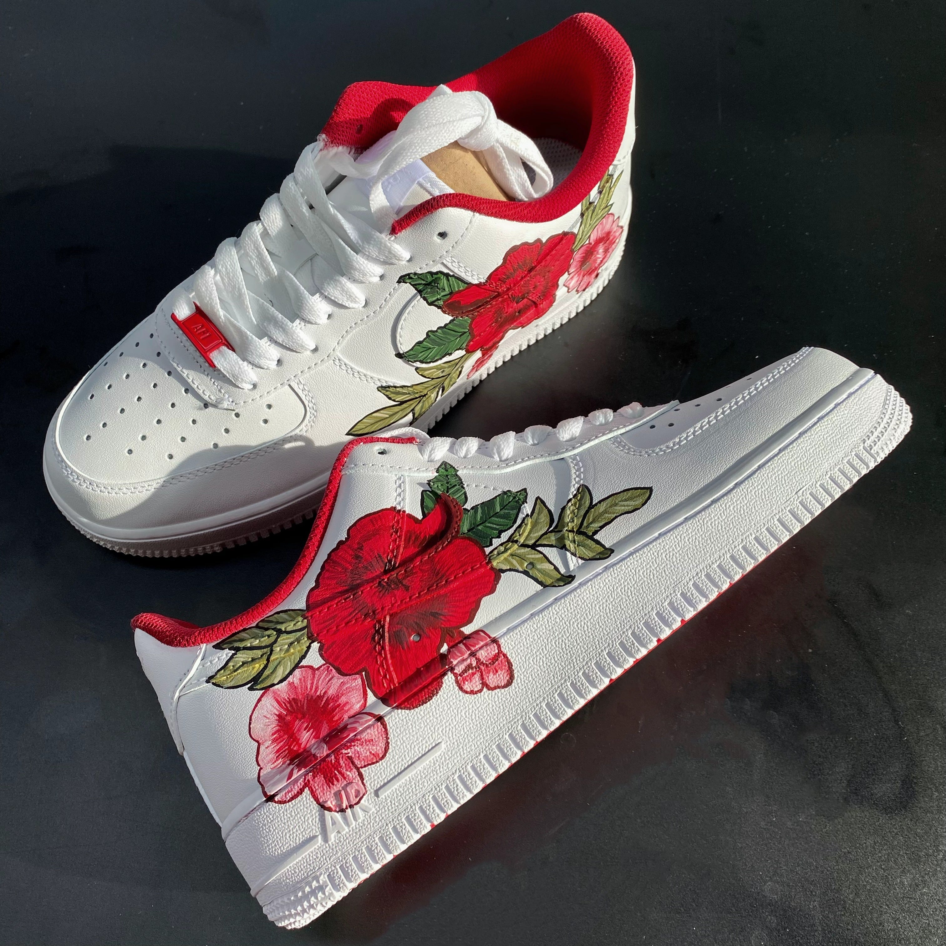 Custom Air Force 1 White Red Floral Design