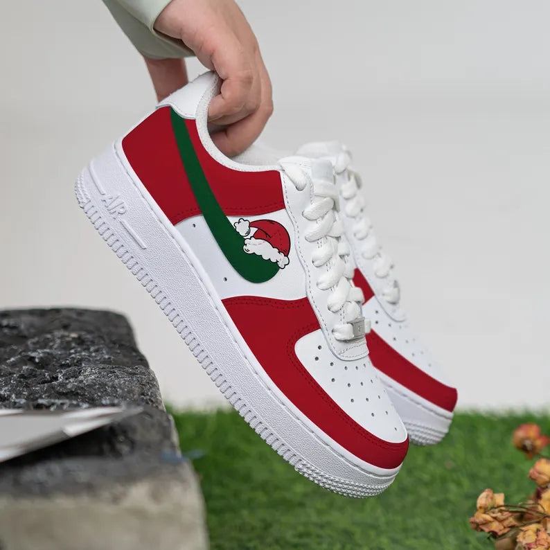 Custom Air Force 1 White Red Green With Santa Hat Design-shecustomize