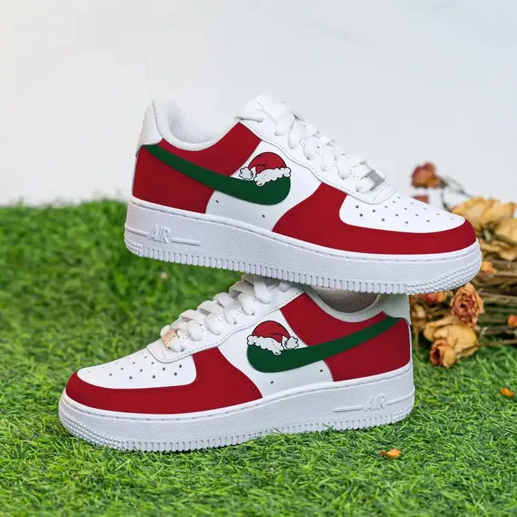 Custom Air Force 1 White Red Green With Santa Hat Design-shecustomize