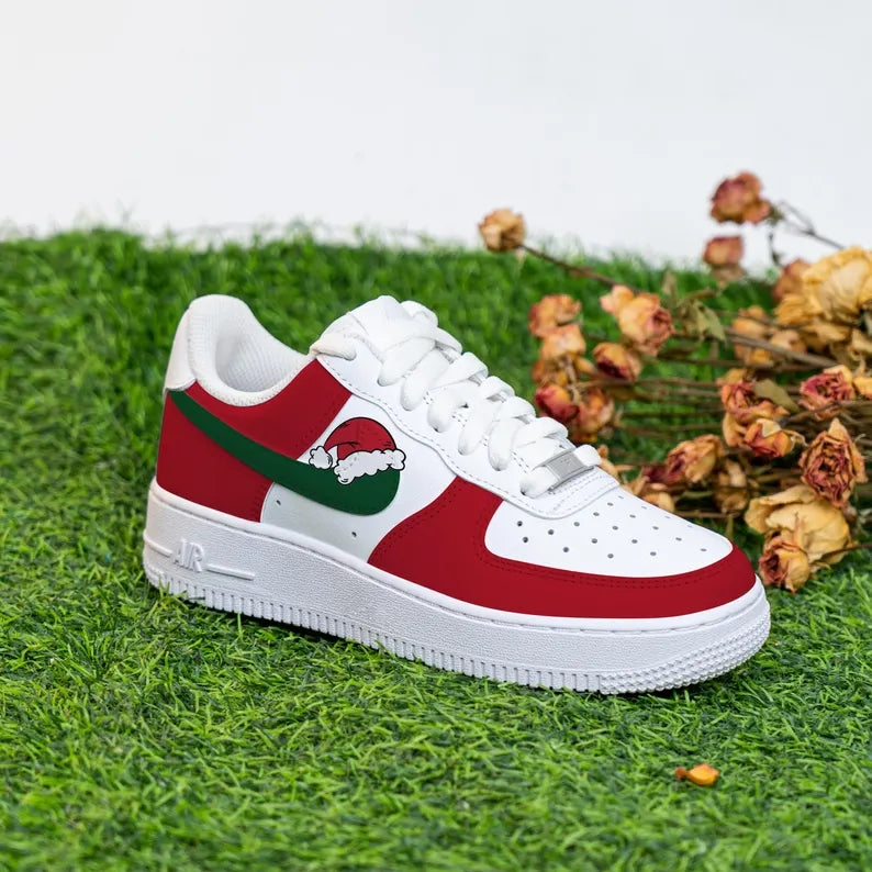 Custom Air Force 1 White Red Green With Santa Hat Design-shecustomize