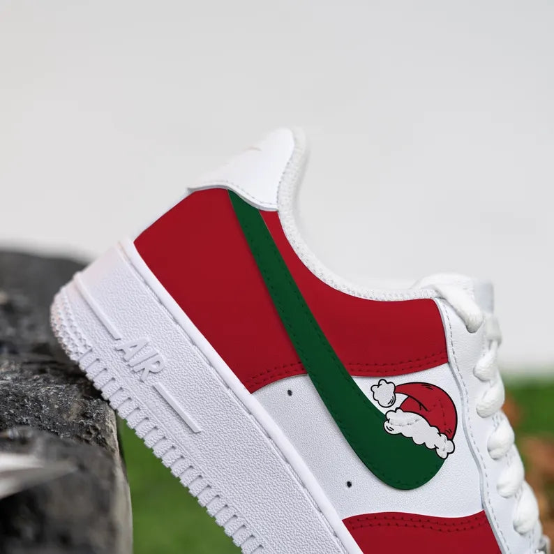 Custom Air Force 1 White Red Green With Santa Hat Design-shecustomize