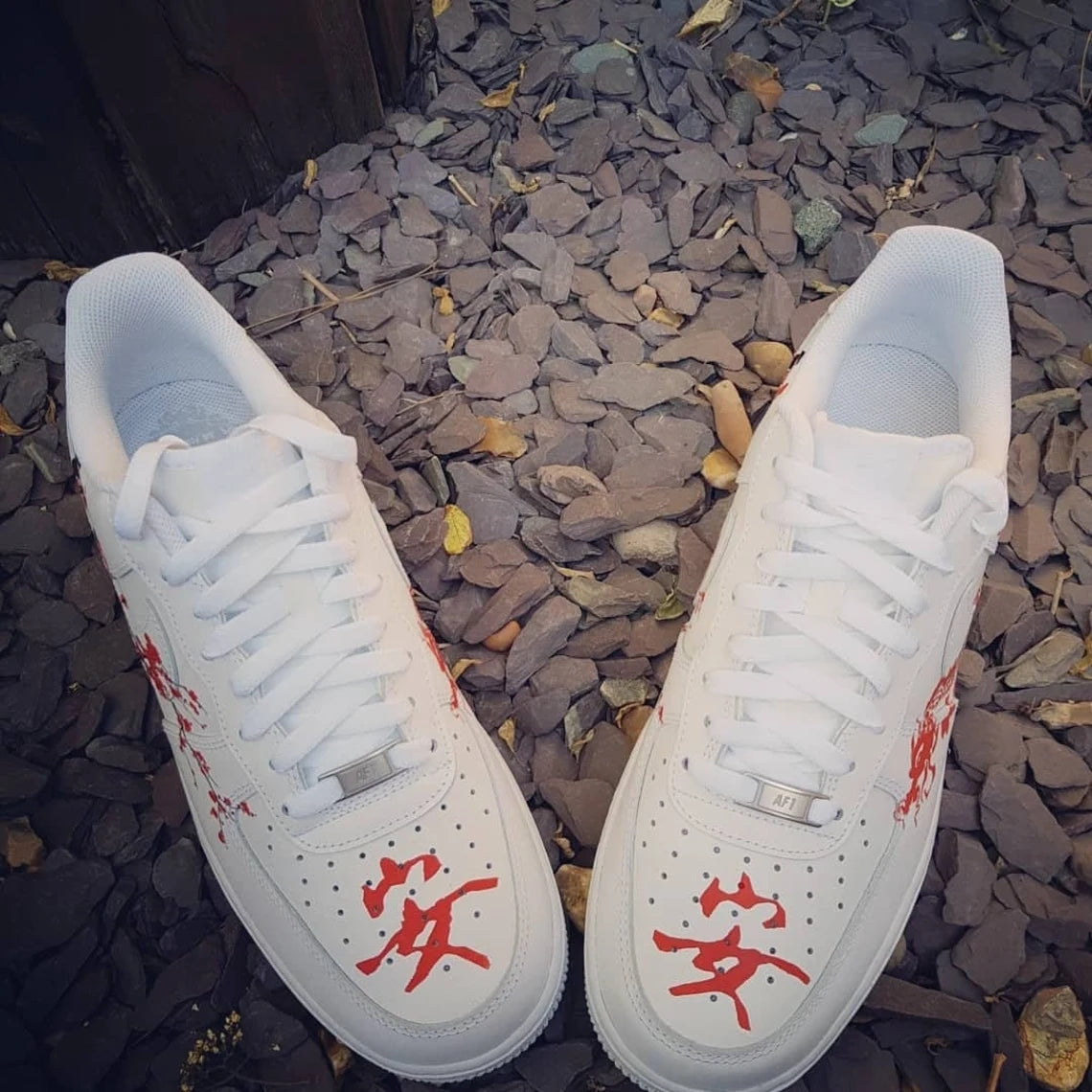 Custom Air Force 1 White Red With Dragon And Plum Blossom-shecustomize