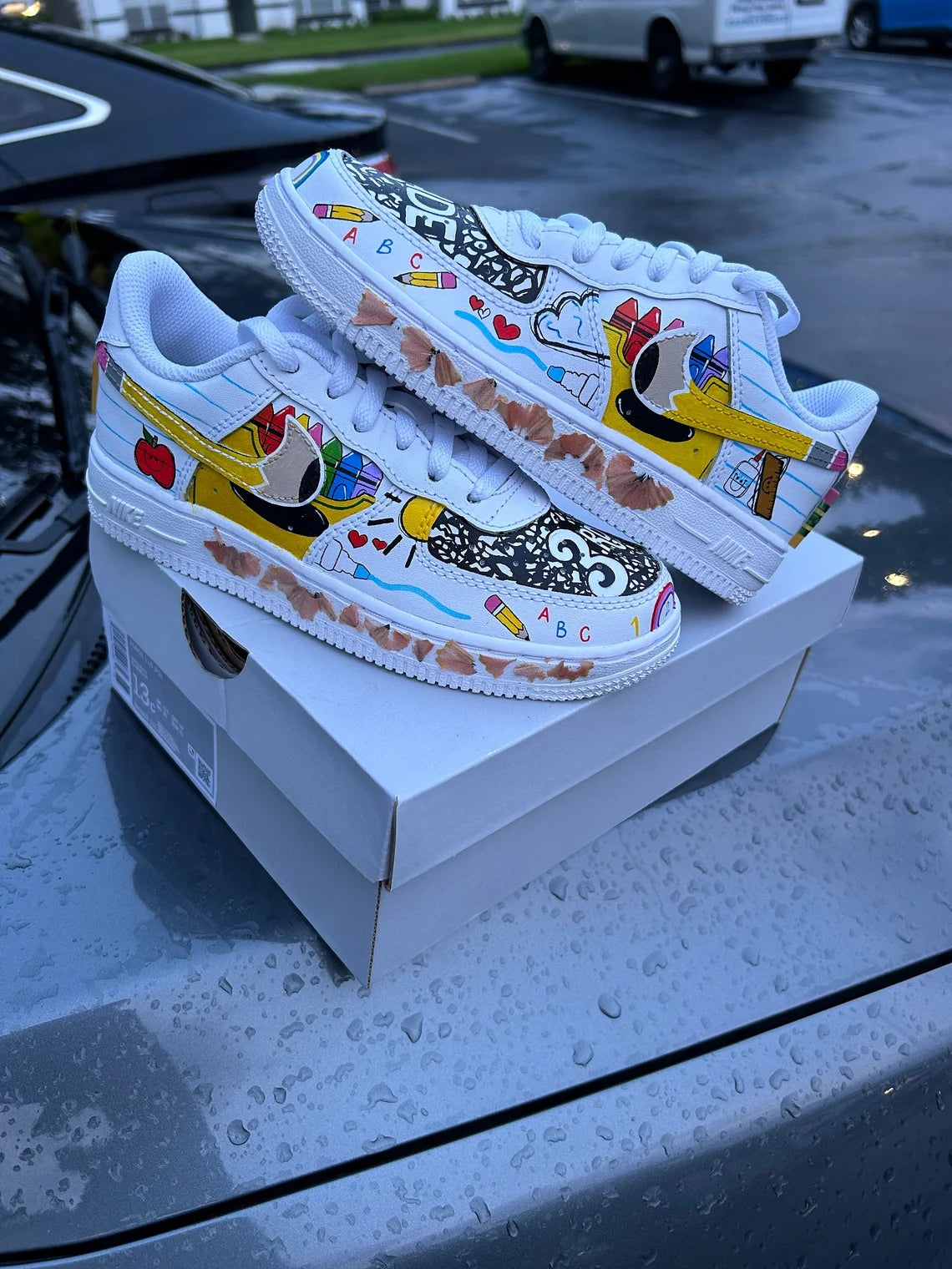 Custom Air Force 1 White School Supplies Theme Cartoon-shecustomize