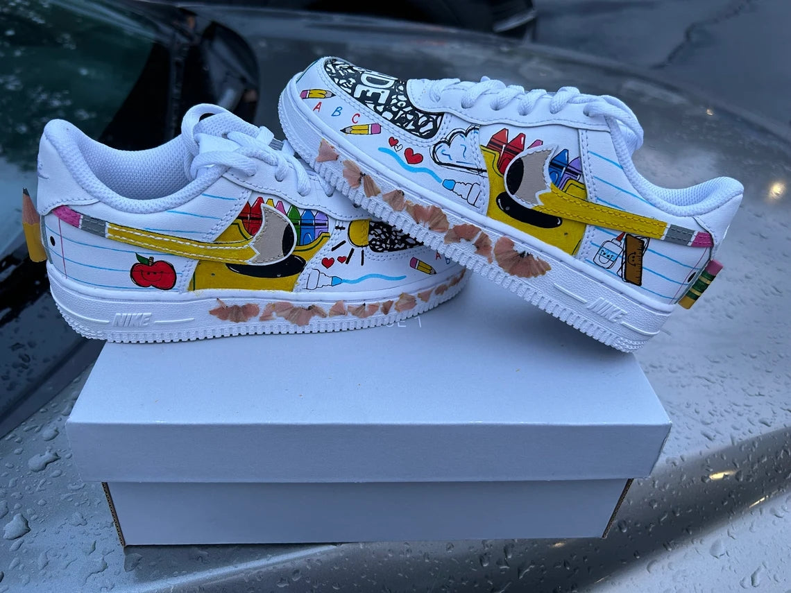 Custom Air Force 1 White School Supplies Theme Cartoon-shecustomize