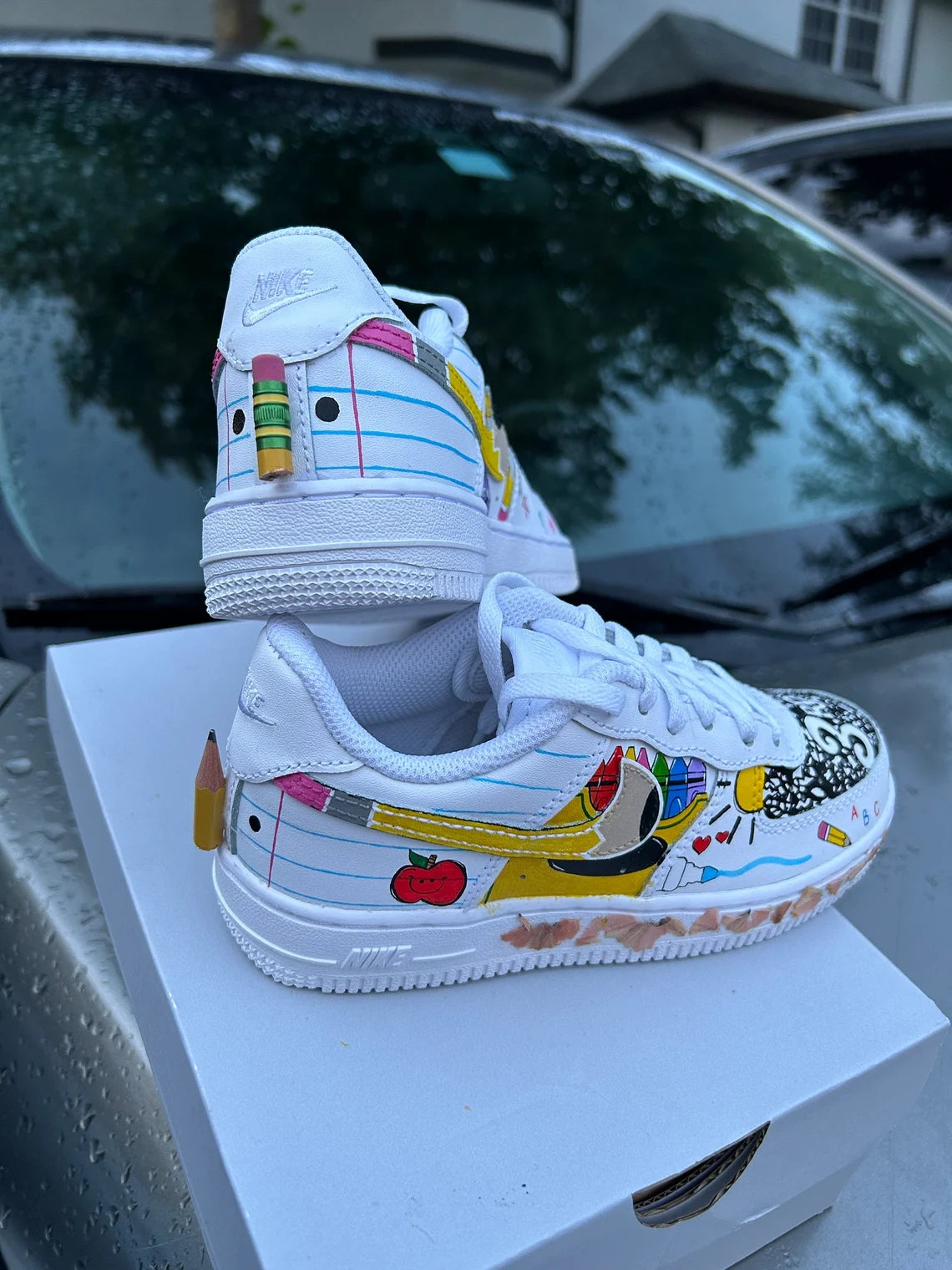 Custom Air Force 1 White School Supplies Theme Cartoon-shecustomize