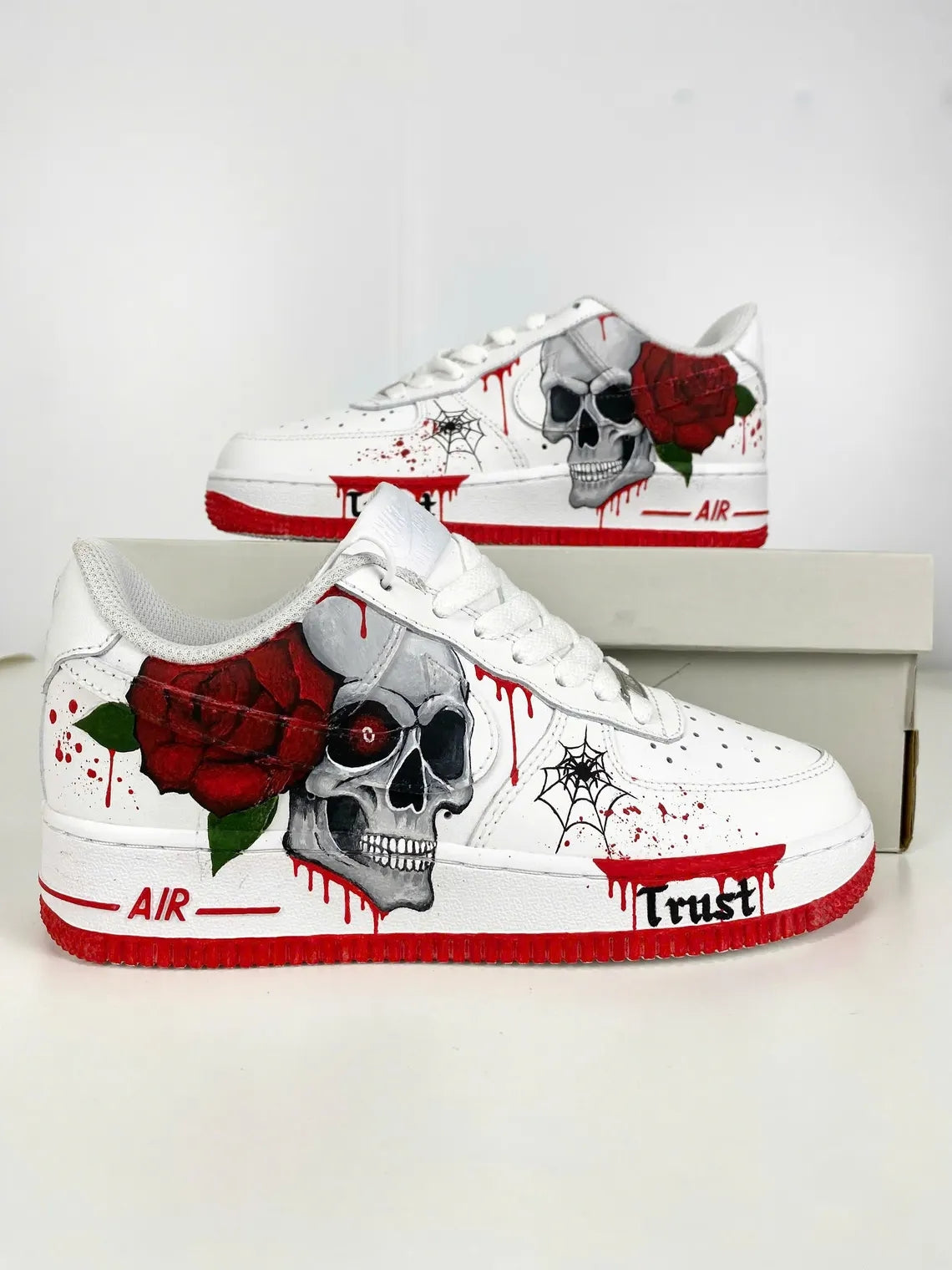 Custom Air Force 1 White Skull And Rose Design-shecustomize